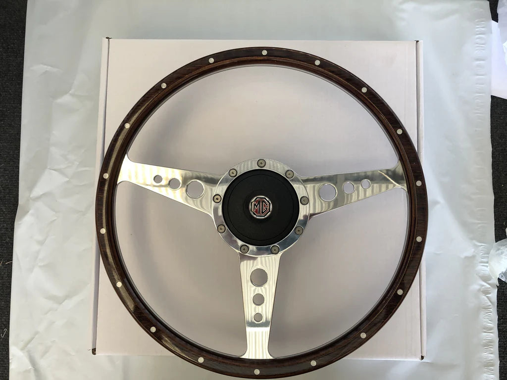 MG MGB 14" WOODRIM STEERING WHEEL WITH MOTO LITA BOSS SUIT MGB BL 70 - 76