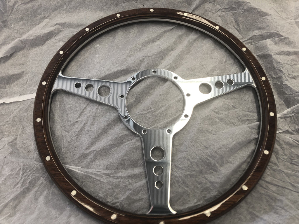 MGA MGB CLASSIC STEERING WHEEL WOOD RIM 14" FLAT POLISHED WITH HOLES 9 BOLT