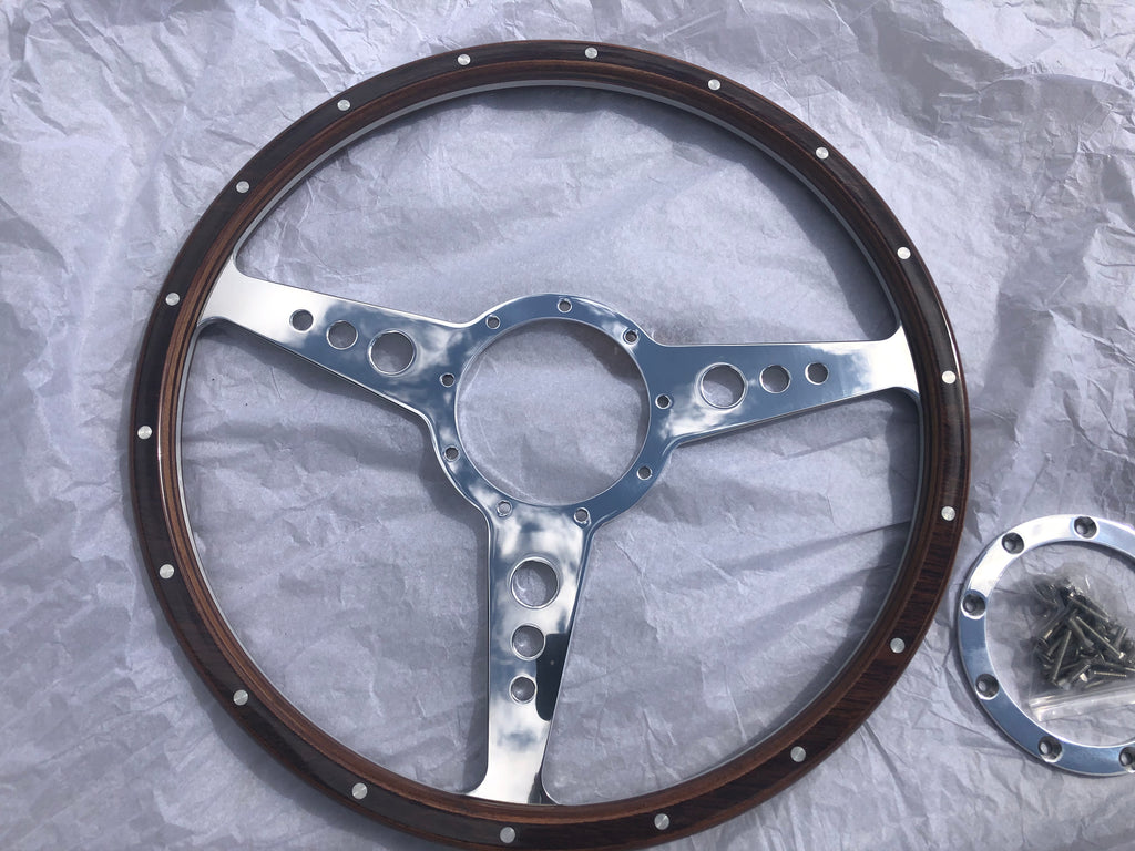 MGA MGB CLASSIC STEERING WHEEL WOOD RIM 15" FLAT POLISHED WITH HOLES 9 BOLT
