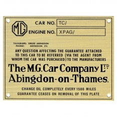408-700 MG TC CHASSIS ID PLATE