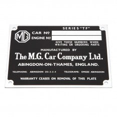 408-710 CHASSIS ID PLATE  MG TF